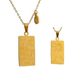 COPY - NEW 18K Gold Plated Pisces Sign Zodiac Tarot Card Square Pendant Ne…